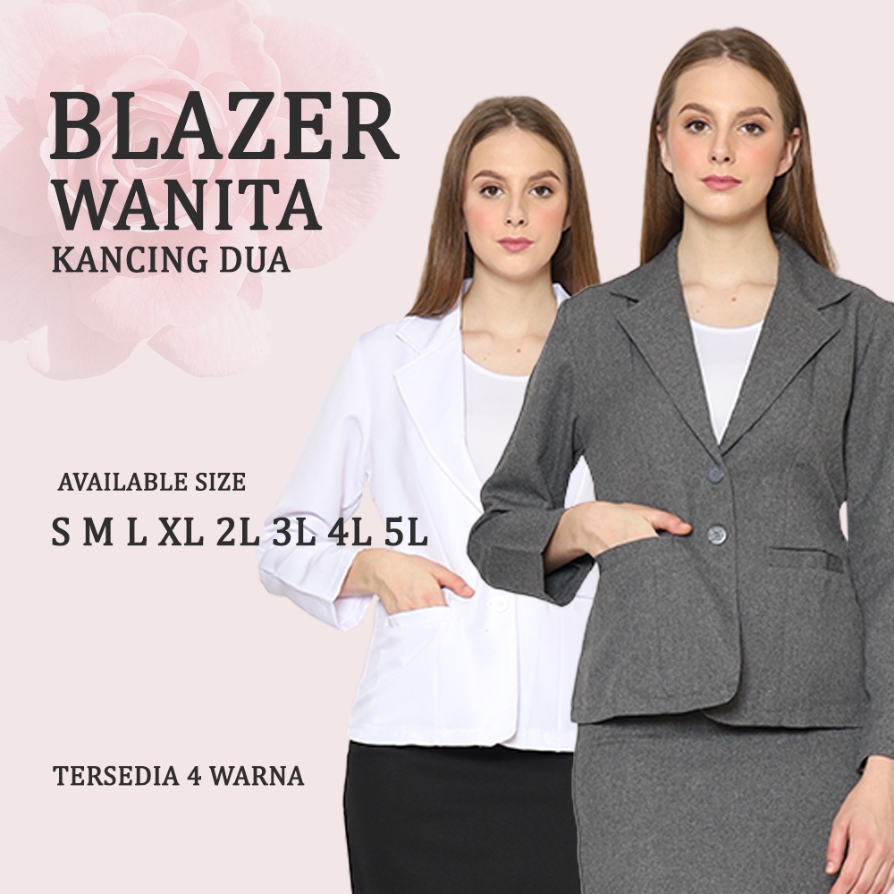 Blazer Formal Wanita HITAM PUTIH DONGKER ABU Ukuran S - 5L Blezer Kancing Dua Bahan Gabardine Jas Ce