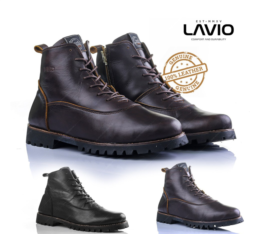 Lavio Sepatu Boots Klasik Pria Original Nail 100% Kulit Asli Safety