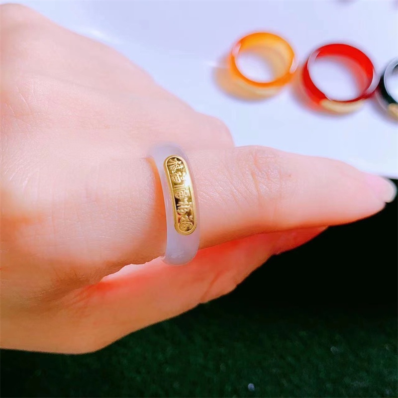 Cincin Pasangan Bahan Batu Giok Hetian Alami Warna Emas Untuk Wanita