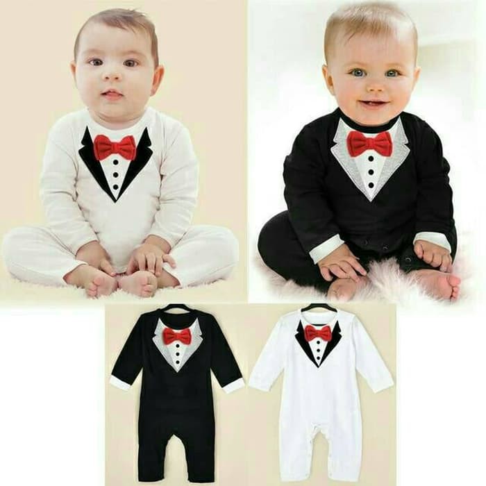 Romper formal tuxedo baby dasi kupu merah