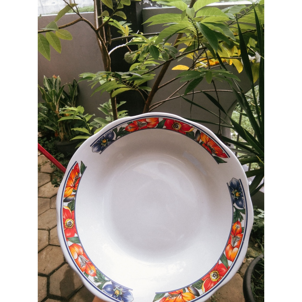 Piring keramik Diameter 21 cm / Piring makan motif Kembang / Piring makan Lucky isi 12PCS