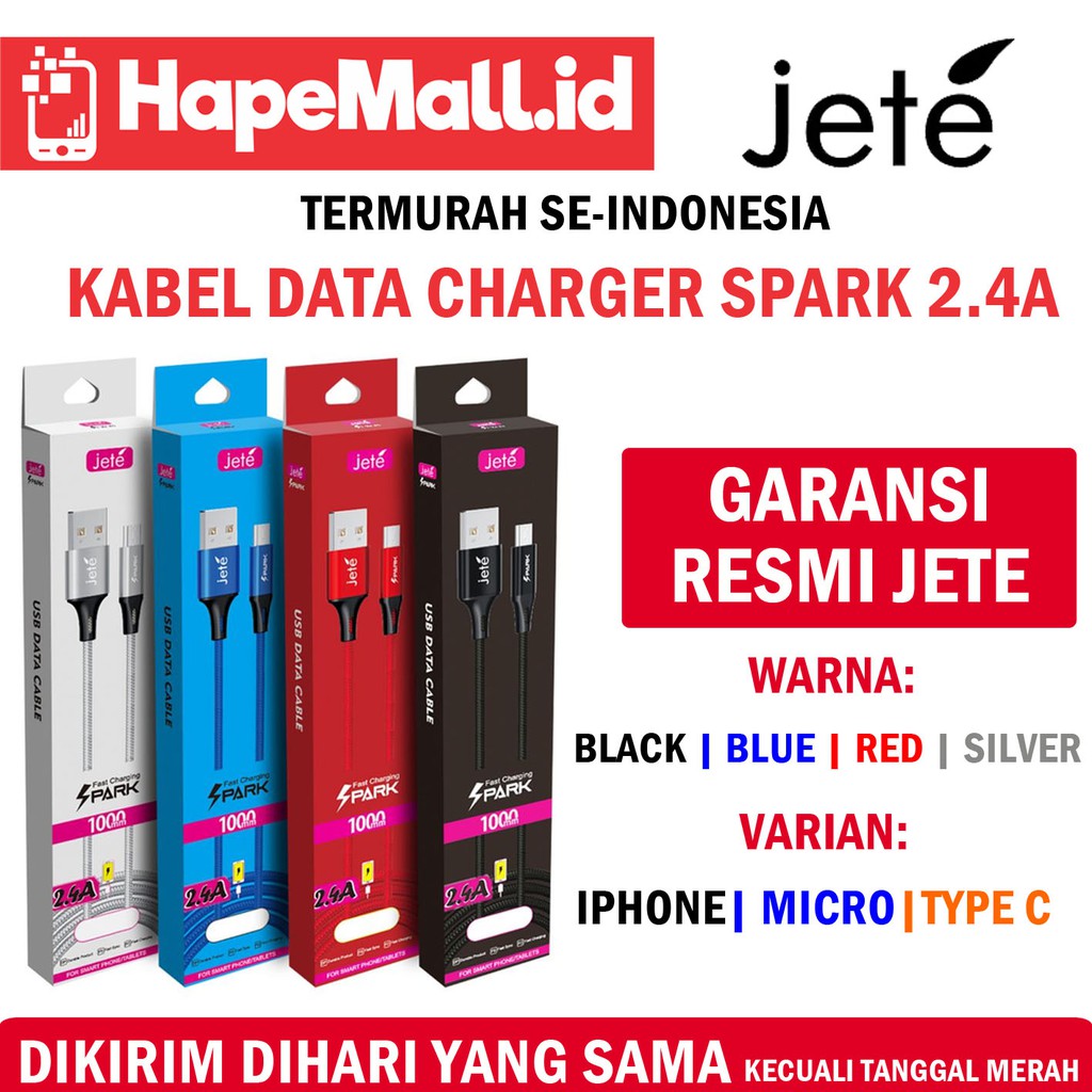 JETE KABEL DATA CHARGER SPARK FAST CHARGING 100CM GARANSI RESMI JETE