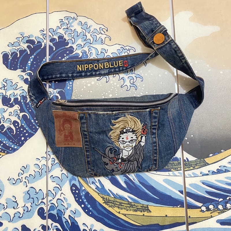 waistbag jeans sukajan Jizo bosatsu Nippon Blue