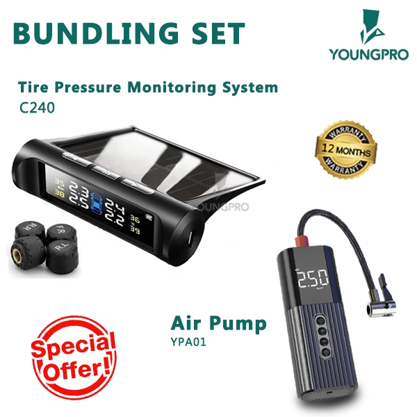 PAKET BUNDLE YOUNGPRO TPMS C240 + POMPA ANGIN DIGITAL PORTABLE YPA-01