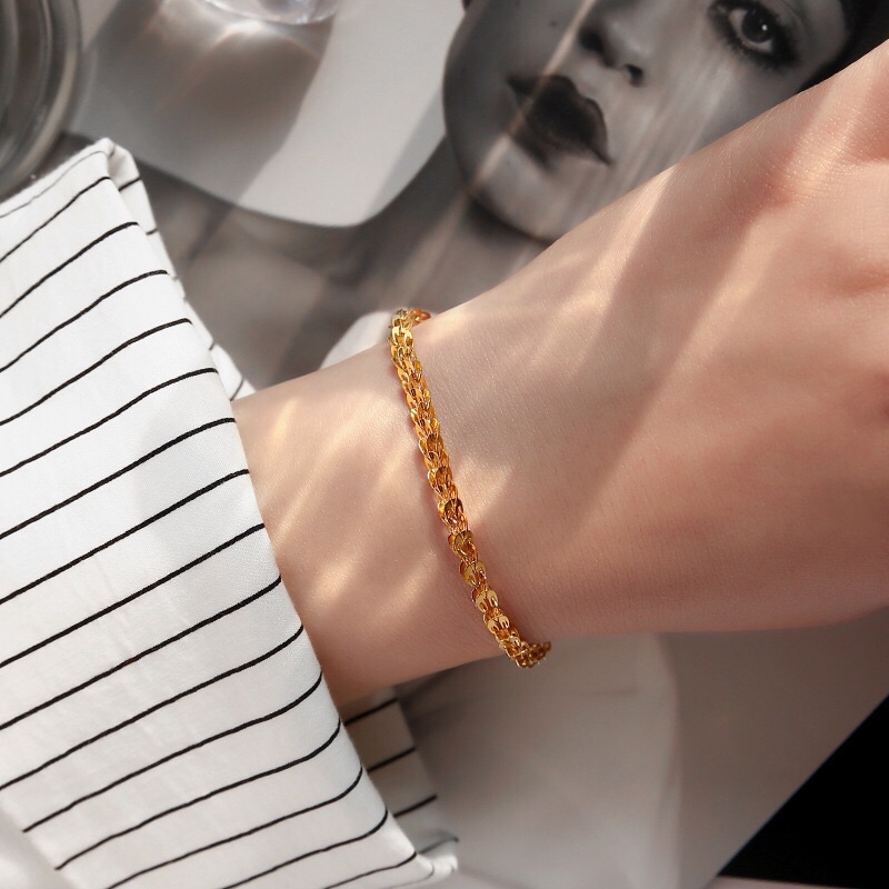 357# Gelang Wanita titanium lapis emas 18k model Rantai fashion Gold