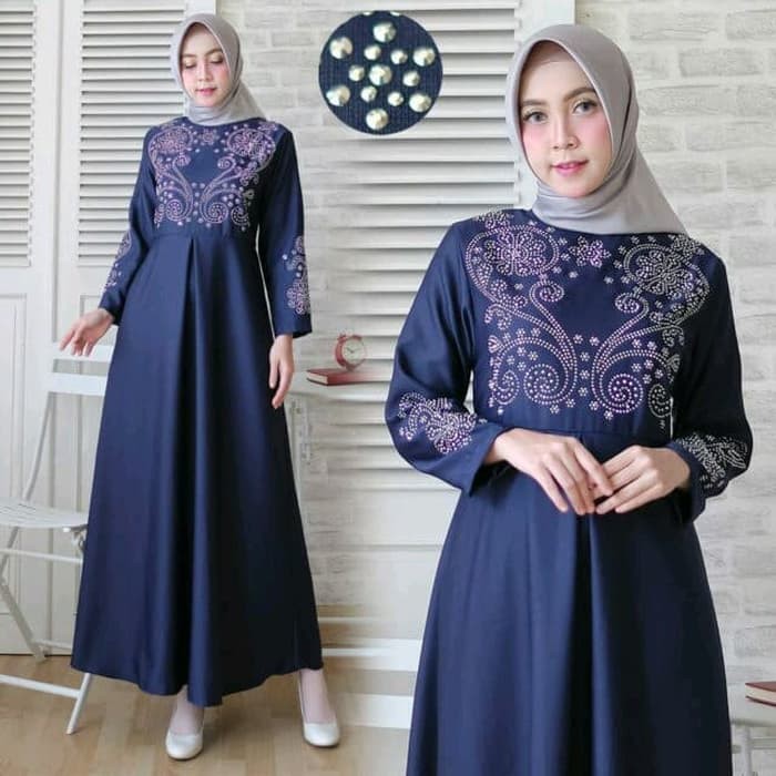 MAXI DRESS MUSLIM WANITA BIRU NAVY/ PINK/ TOSKA QUEENNY WIRRY ThevaShop