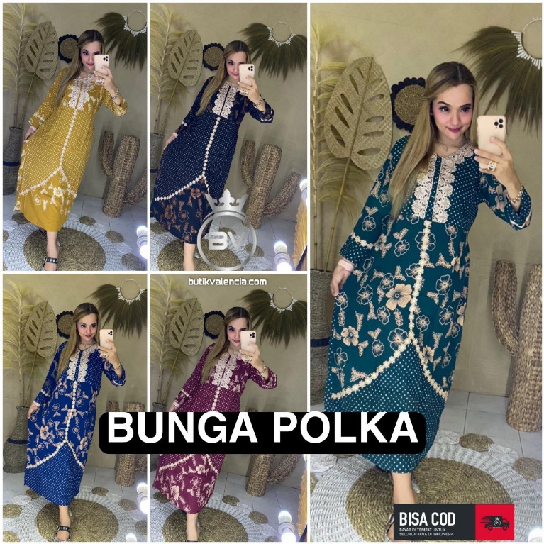 LONGDRESS BUNGA POLKA / DRESS PANJANG / BAJU WANITA