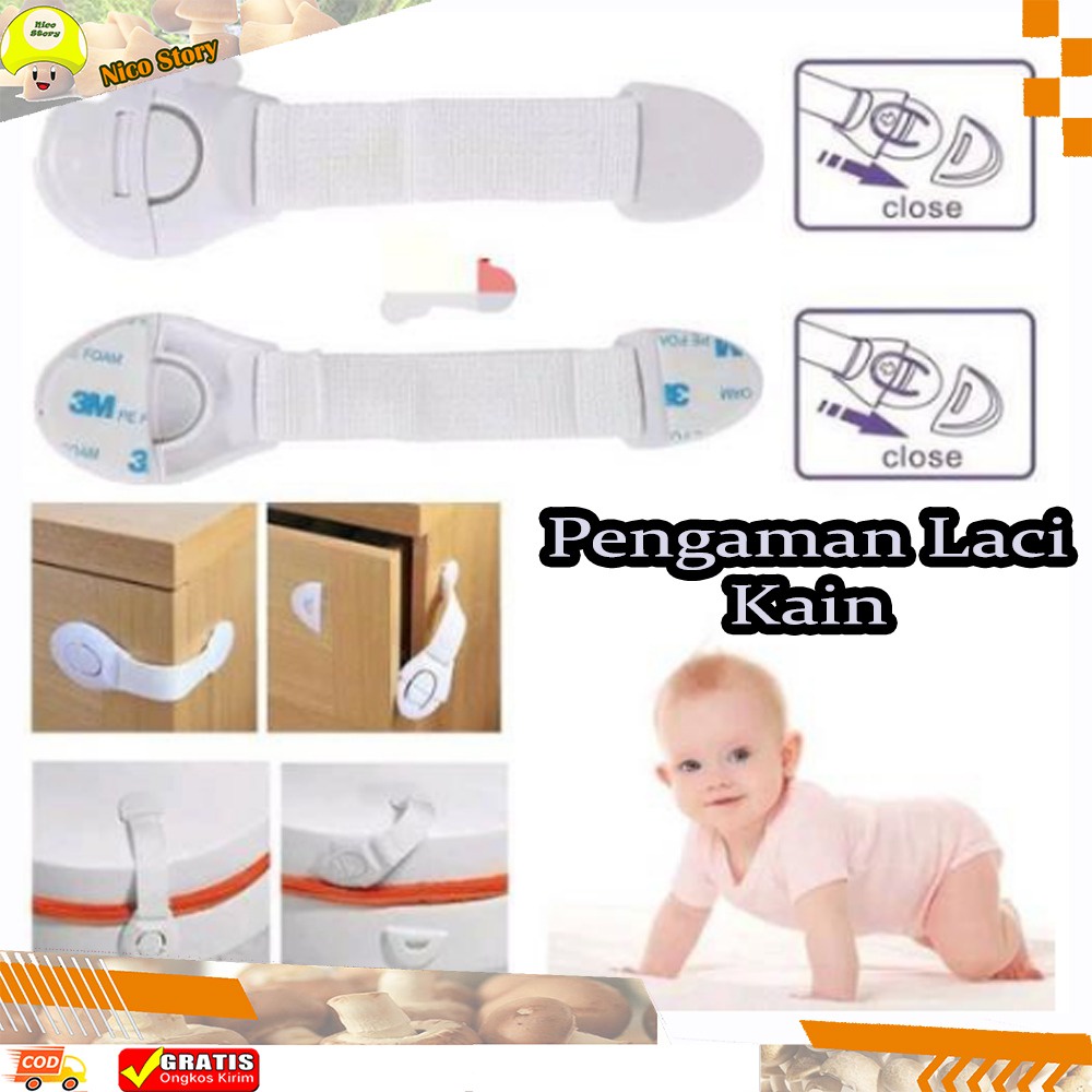 (NCS) Pengaman Pengunci Lemari Laci Kulkas Drawer Safety Belt Lock Model Kain Dari Anak Bayi Baby