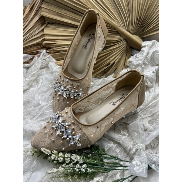 sepatu wedding Rafaizoutfit dahlia warna nude 3cm kaca