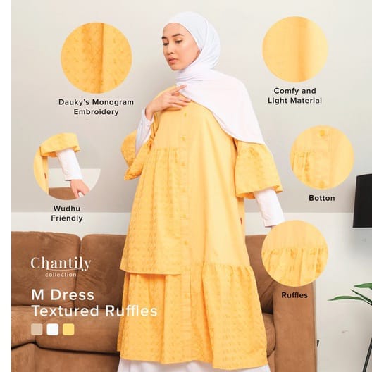 Baju Wanita Terbaru Midi Dress Texture Ruffles Dauky Chantily