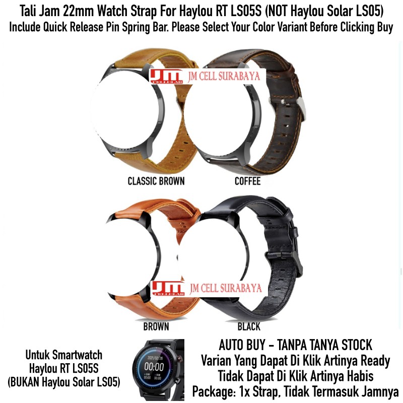 Tali Jam Tangan 22mm Watch Strap Haylou RT LS05S (BUKAN LS05)  - Genuine Leather Kulit