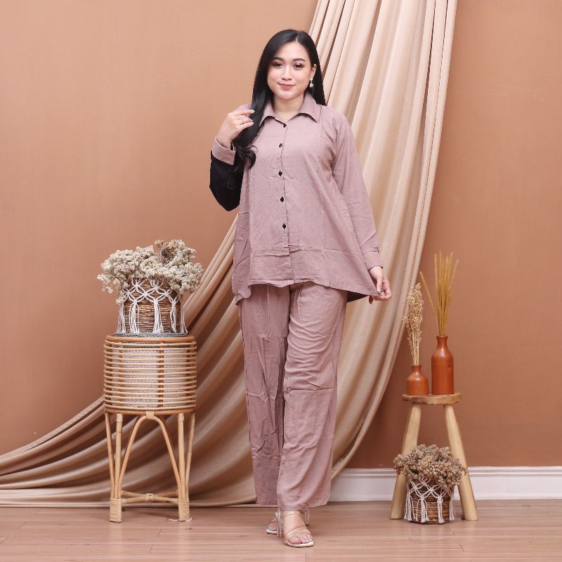 COD - ONE SET BAJU PIYAMA RAYON - SETELAN WANITA KANCING POLOS