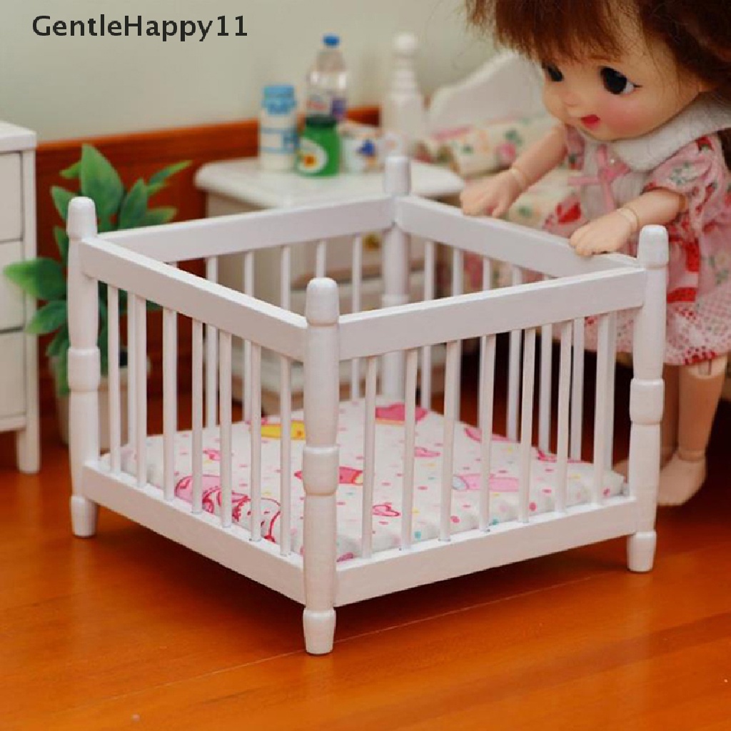 Gentlehappy Mainan Miniatur Ranjang Bayi Bahan Kayu Untuk Aksesoris Rumah Boneka 1: 12