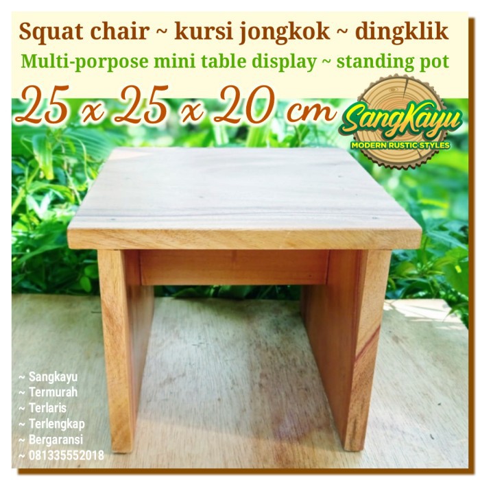 Kursi jongkok kayu dingklik 25x25x20cm meja display kayu standing pot