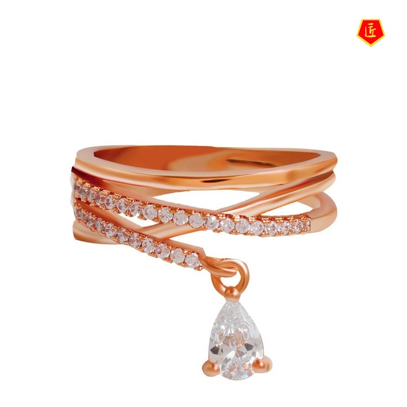 [Ready Stock]Simple Personality Double-Layer Cross Full Diamond Ring
