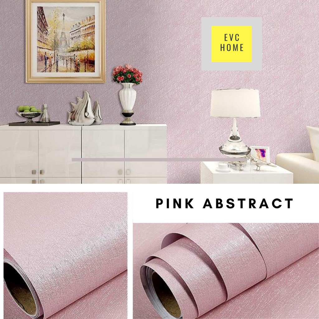 EVCHOME 45CM x 10M Wallpaper Sticker Dinding Polos 3D Korea Premium/Wallstiker Embos Dekorasi Dinding-Pink Abstract