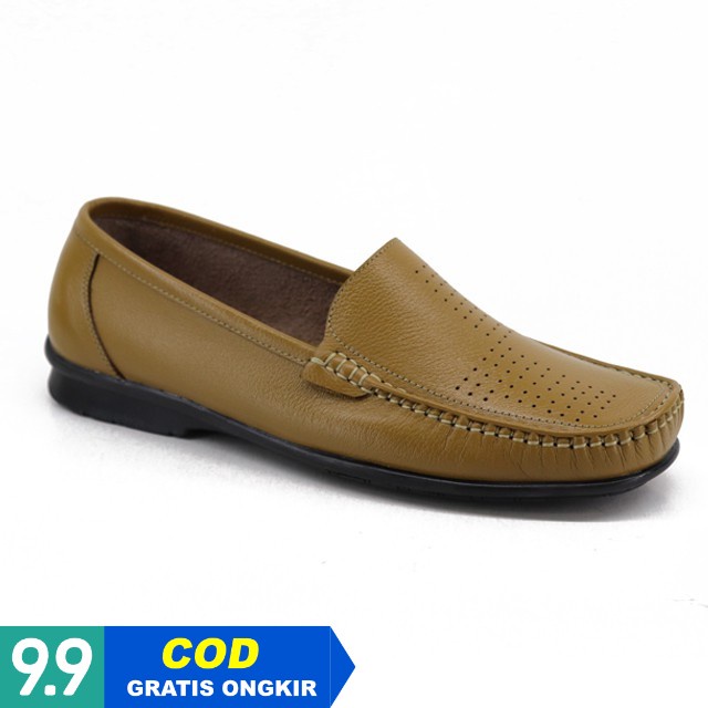 Sepatu kulit wanita sepatu kantor wanita sepatu pantofel wanita kerja sepatu flat GEA Tan