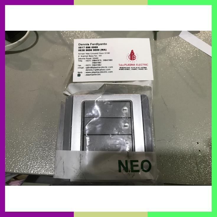 Saklar 4 Gang Hzontal Neo Mata Menyala Grey Silver Schneider