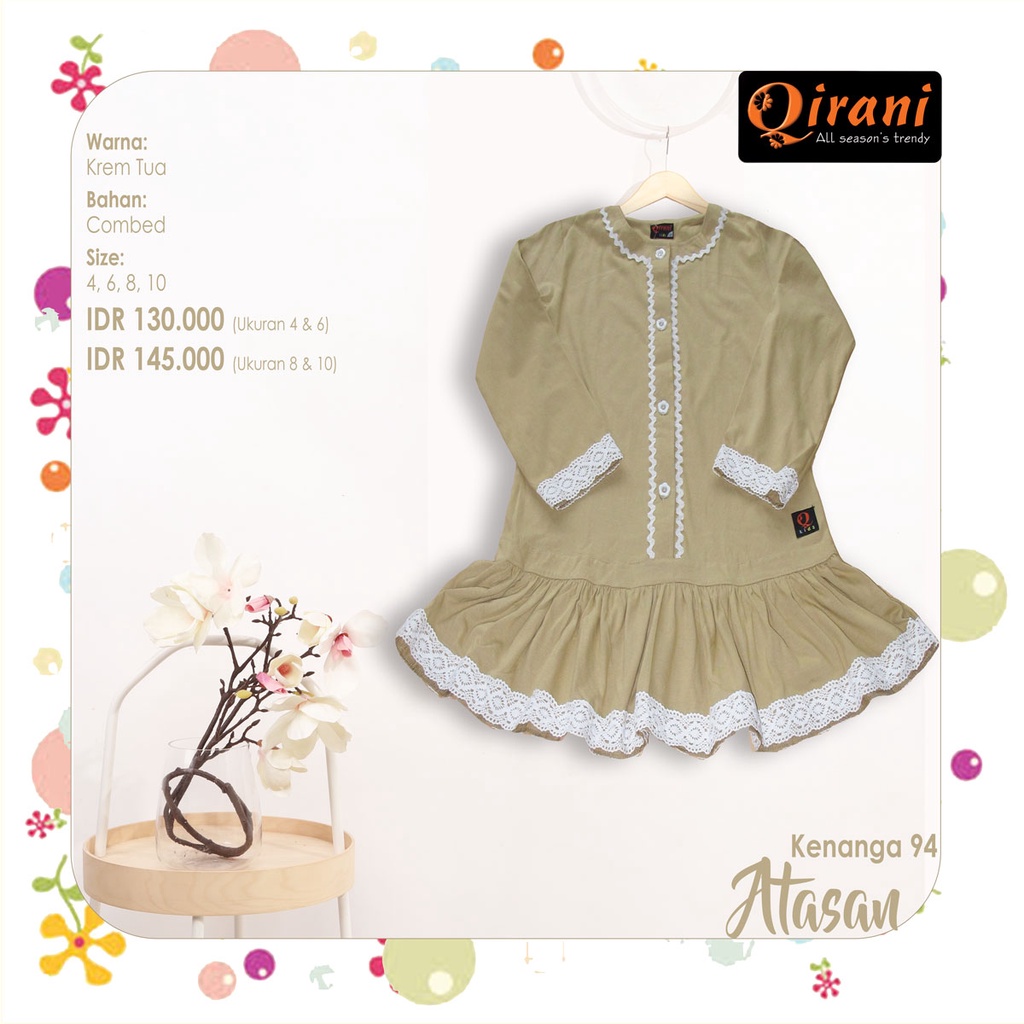Qirani Atasan Anak Perempuan Kenanga 94 | Blouse Anak Perempuan Usia 4 - 10 Tahun