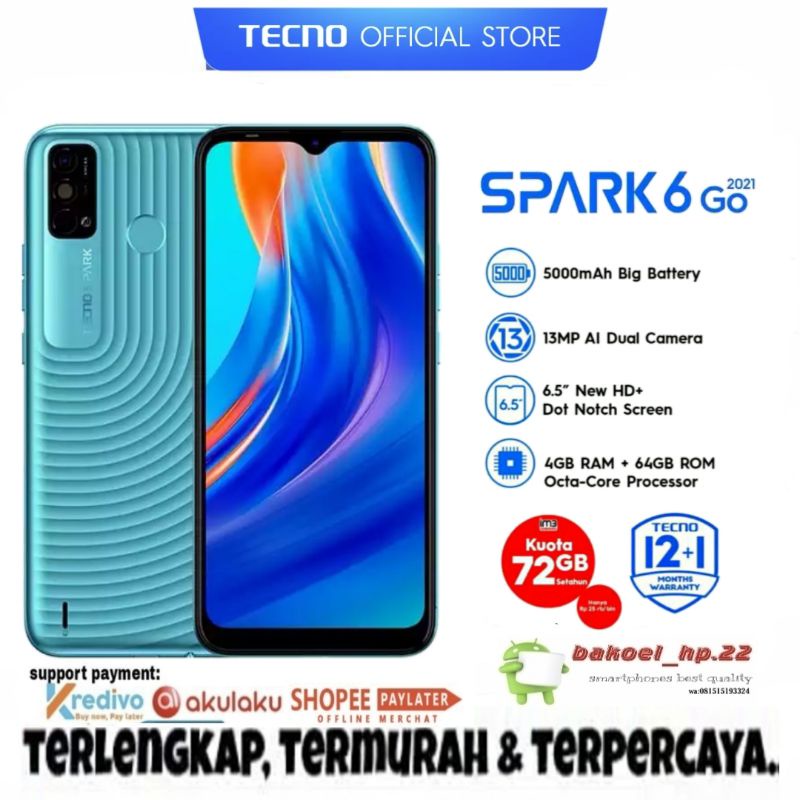 TECNO Spark 6 Go 2021 Ram 4+64GB - Garansi Resmi