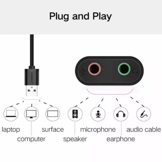 Ugreen Soundcard Eksternal Usb 2.0 Audio Sound card External For Earphone Mic Aux 3.5 mm