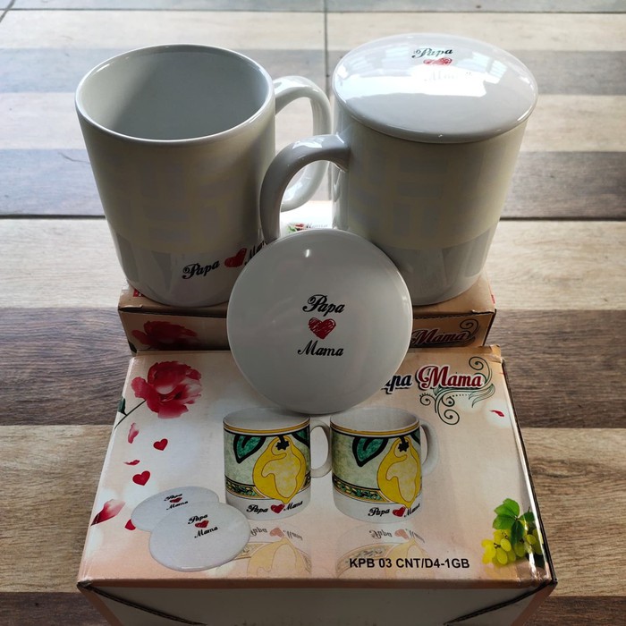  2pcs Mug  Keramik  Papa Mama Dengan Tutup Besar  Shopee 