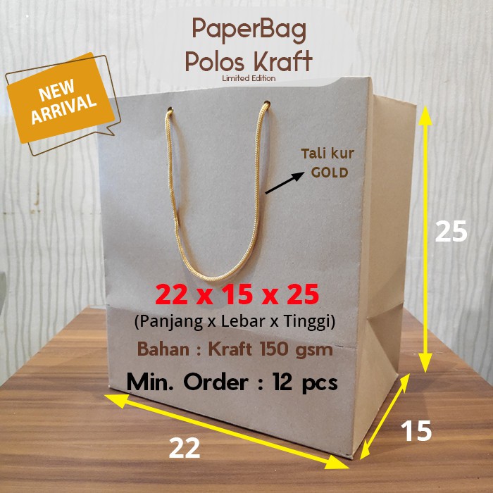 

Paperbag / Tas Kertas / Paper Bag Polos Coklat Kraft 150gsm 22 x 15 x 25 (1pcs)
