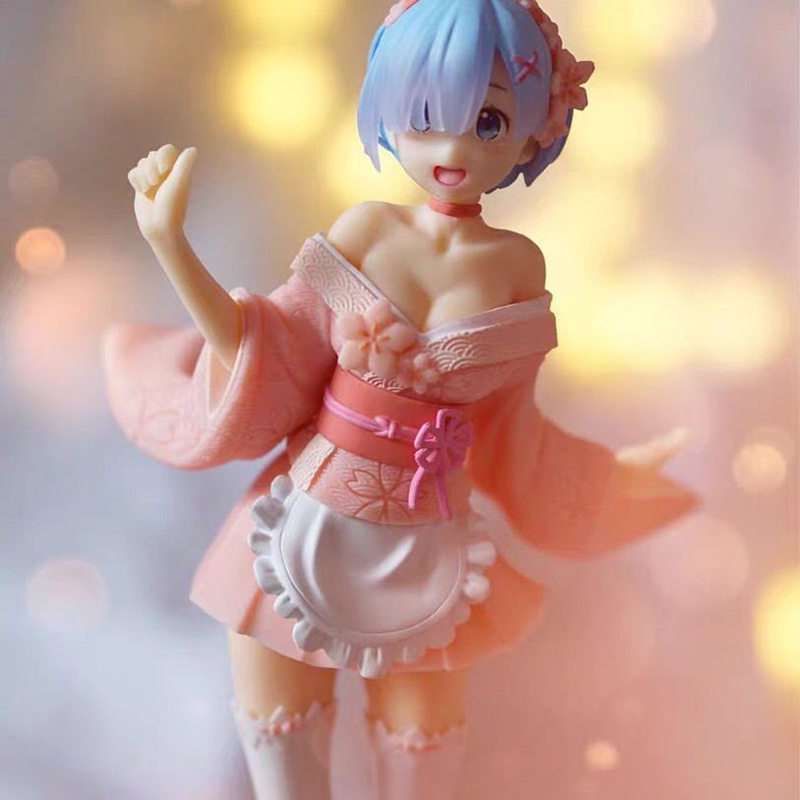 Mainan Action Figure Anime Re: Life In A Different World From Zero Rem Dengan Sakura Kimono Pink 23cm Bahan PVC