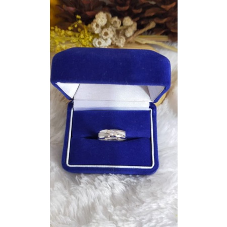 Cincin Couple mata 1 doff, Perak 925, Sepuh Emas Putih