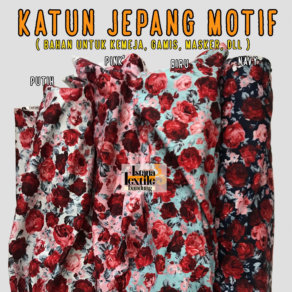 1/2 meter bahan Katun Jepang motif bunga mawar besar
