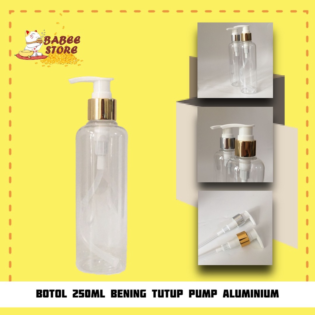 BOTOL 250ML PUMP GOLD / BOTOL PLASTIK 250 ML BENING PUMP SILVER / BOTOL KOSMETIK / BOTOL SABUN AESTHETIC