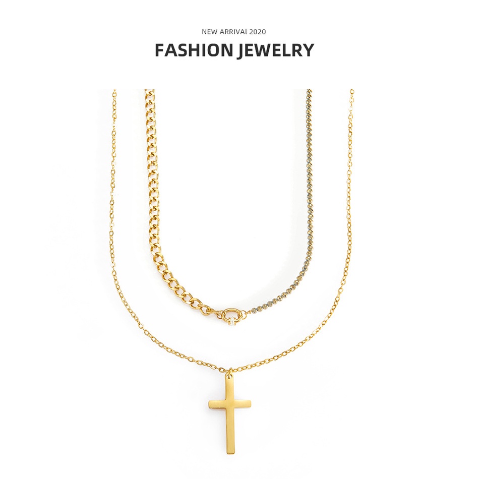 Keren huruf rack stainless steel liontin kalung Eropa dan Amerika niche desain zirkon twin titanium