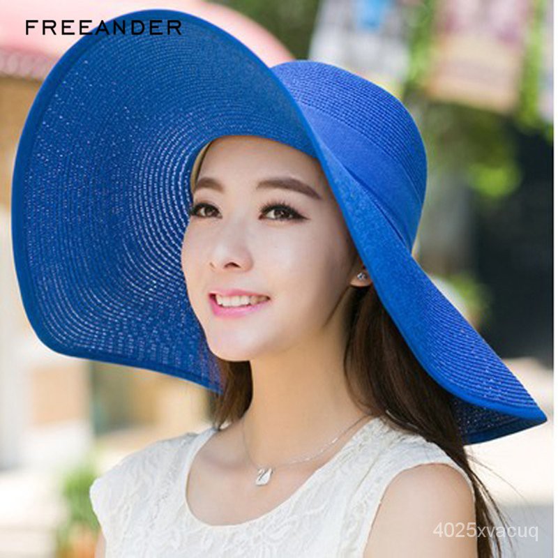 REDTREE topi pantai papper pita lebar import summerhat pita