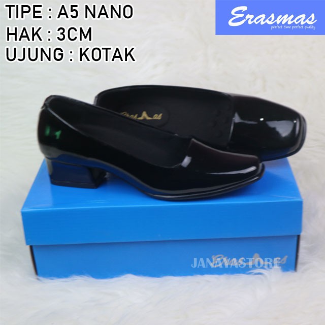 Sepatu PDH Polwan Kowad A5 Erasmas PNS Hak Kotak 3cm Sepatu Formal Wanita Sepatu Pantofel Wanita