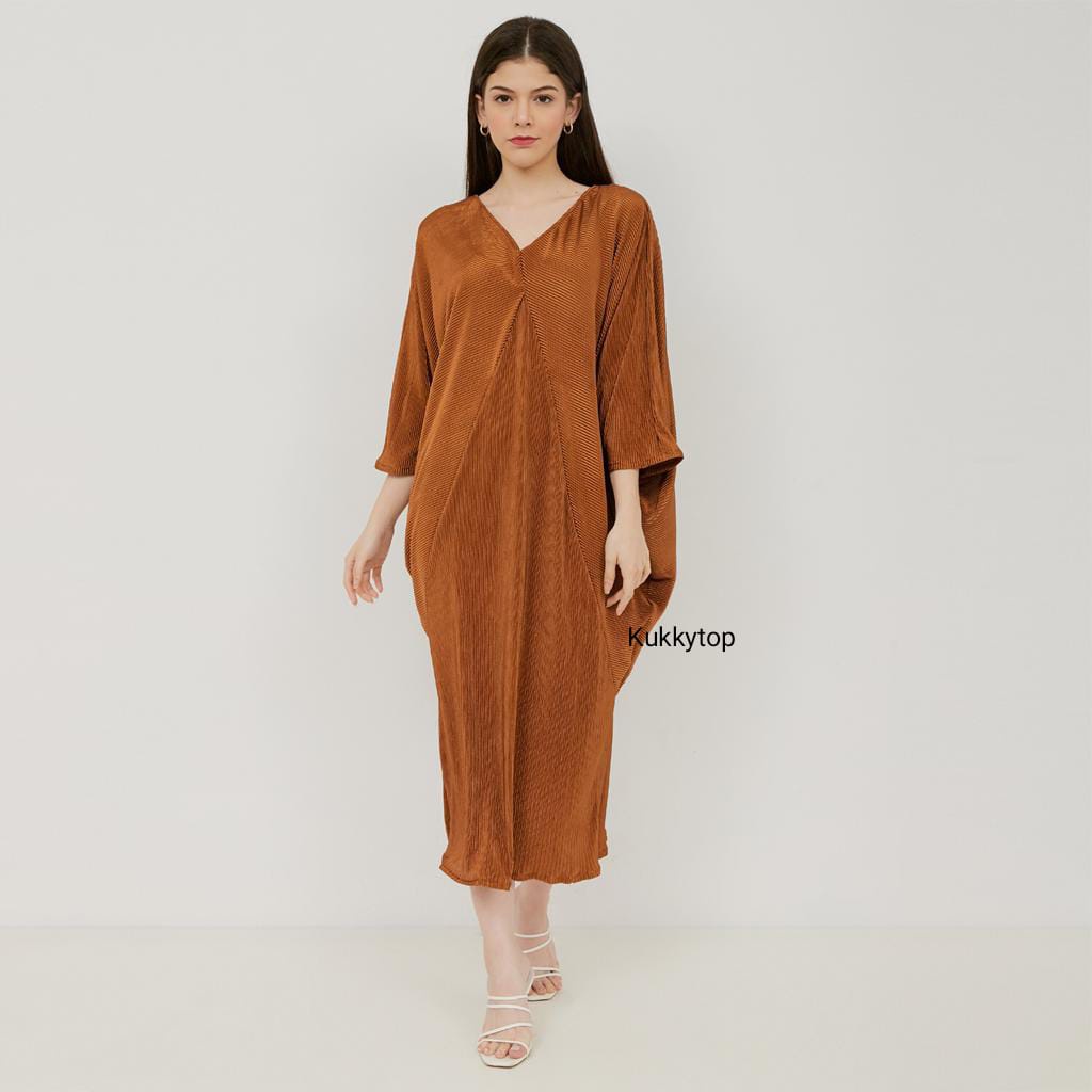 Kukky Top Dress Wanita Plisket Panjang Model Tunik Kaftan Fashion 11769