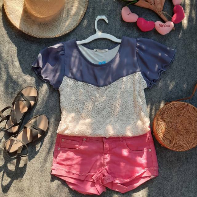 MAJESTIC LEGON Crochet Purple White Blouse