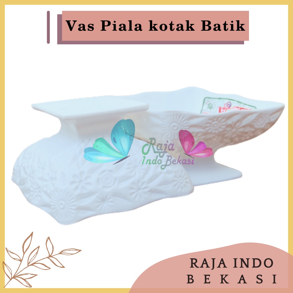 Vas Piala Kotak Batik Putih Pot Piala Plastik Bunga Plastik Dekorasi Vas Bunga Aesthetic Plastik Keramik - Pot bunga tanaman piala hias interior motif WAJIK putih - GREEN LEAF 622