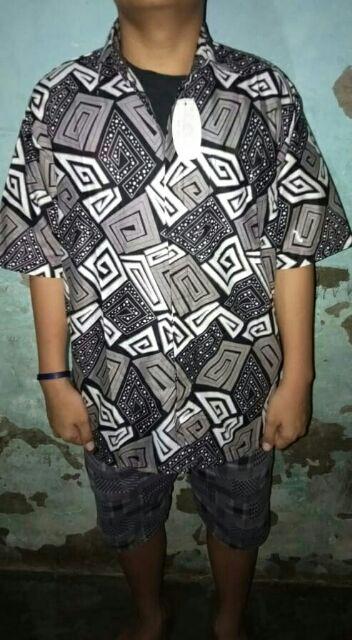 Tunic Batik Cantik Modern Tunik Serut Mozaik Mono Monokrom Monochrome Seragam Kantor Kerja