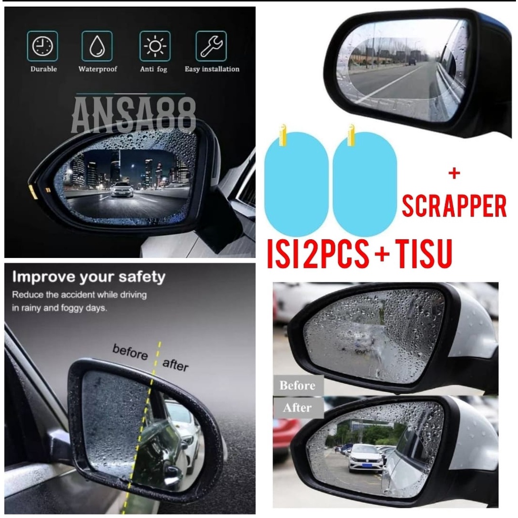 Super waterproof anti fog film spion mobil oval 10 x 15cm x 2pcs stiker spion mobil anti air