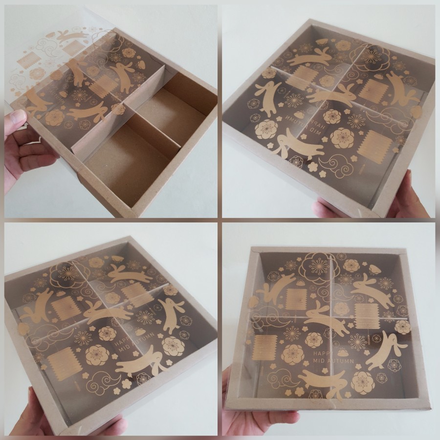 (5 Pcs) Box Dus Mooncake 100 gr Dus Sekat Egg Tart Pie Kotak Kue Sekat 4 Dus Mika Mooncake Sekat 4