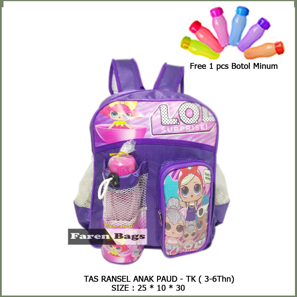 Tas Ransel Sekolah Paud - TK Anak Perempuan Gambar Kartun Free Botol Minum