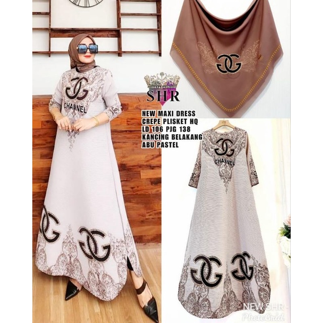 READY!! NEW!! MAXI DRESS PLISKET BAHAN CREPE HQ LD 106-108 PB 138 ORI SHR%-6
