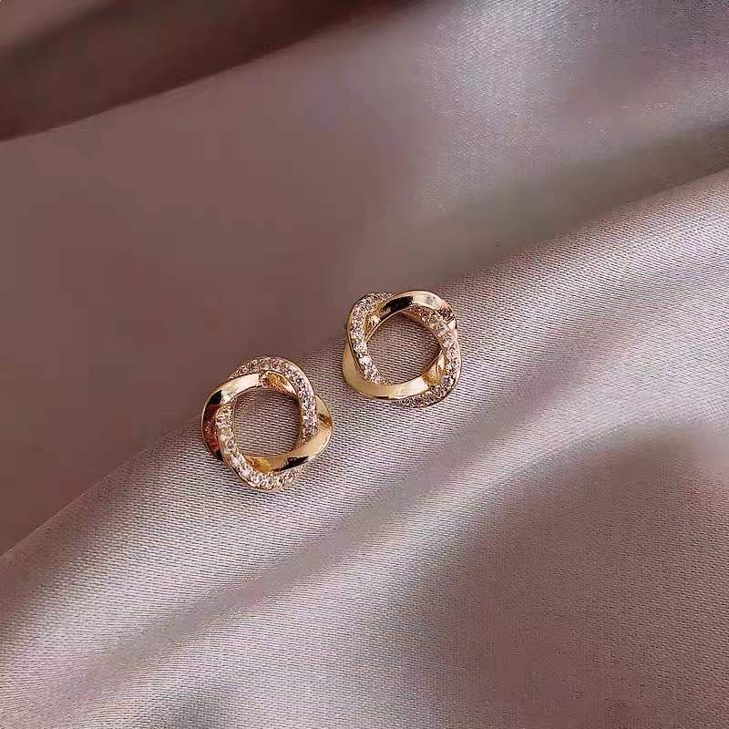 Anting s925 Silver Needle Bentuk Lingkaran Silang Gaya Simple