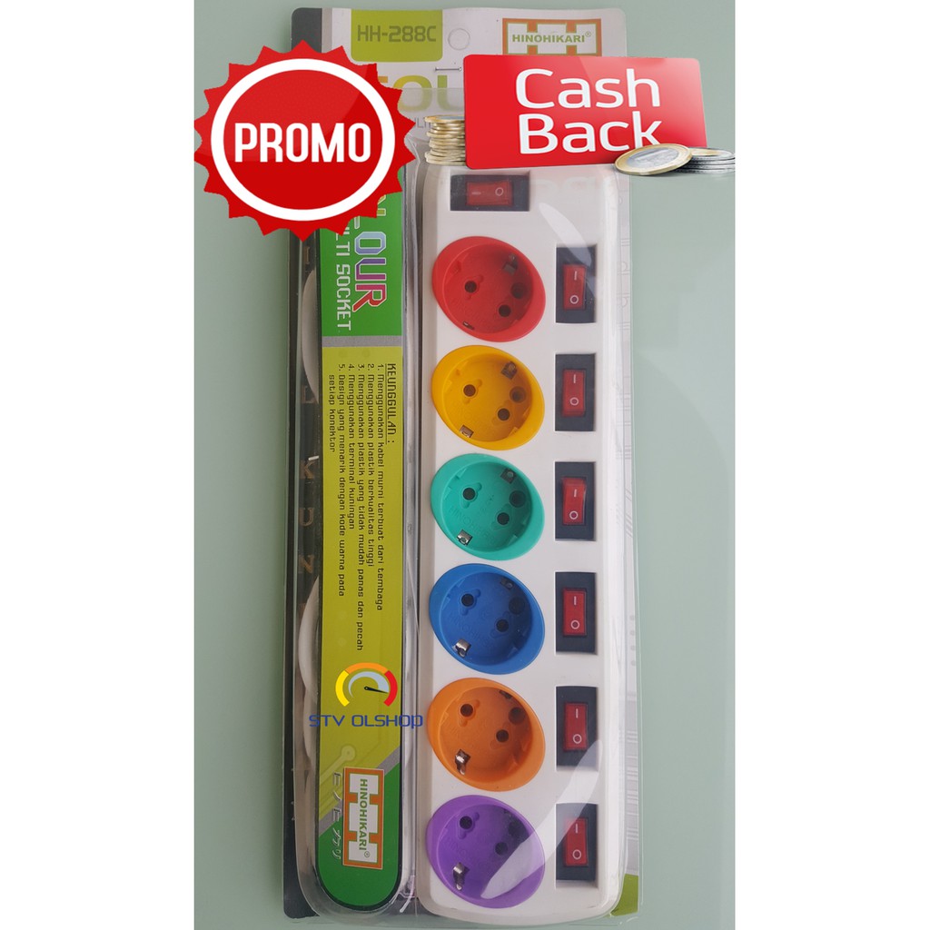Stop Kontak 6 Lubang + Saklar Hinohikari HH-288 C