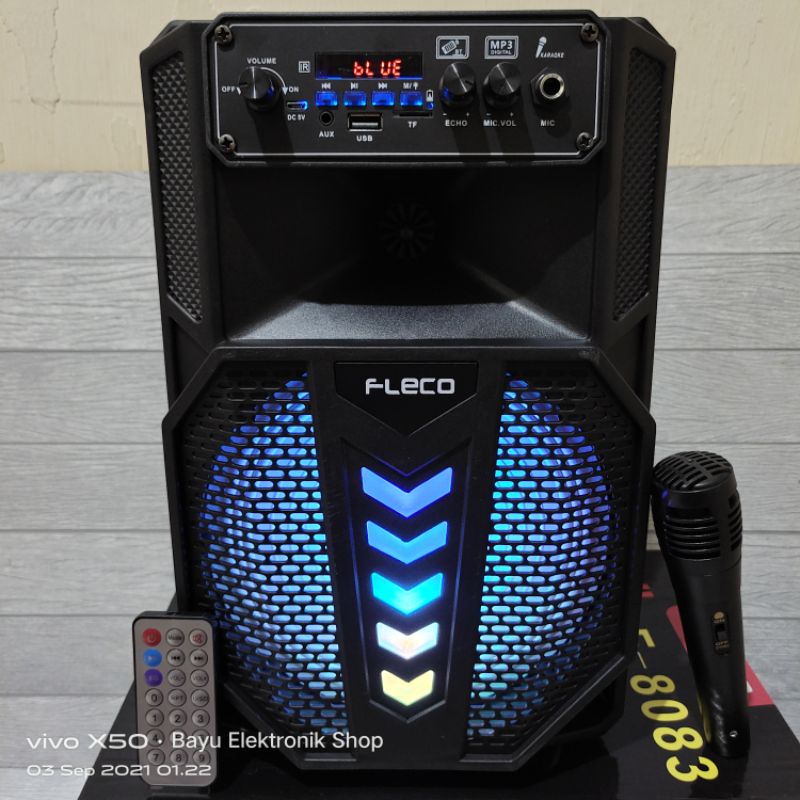 Speaker Bluetooth Portabel Fleco F-8083 8 Inchi Bonus Mic Dan Remot Super Bass Salon Bluetooth Besar