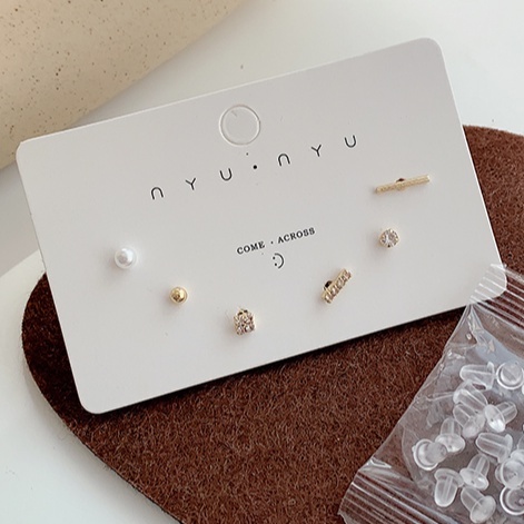 Anting Stud 925 Needle Bentuk Geometris Aksen Mutiara Berlian Imitasi Gaya Korea Untuk Wanita