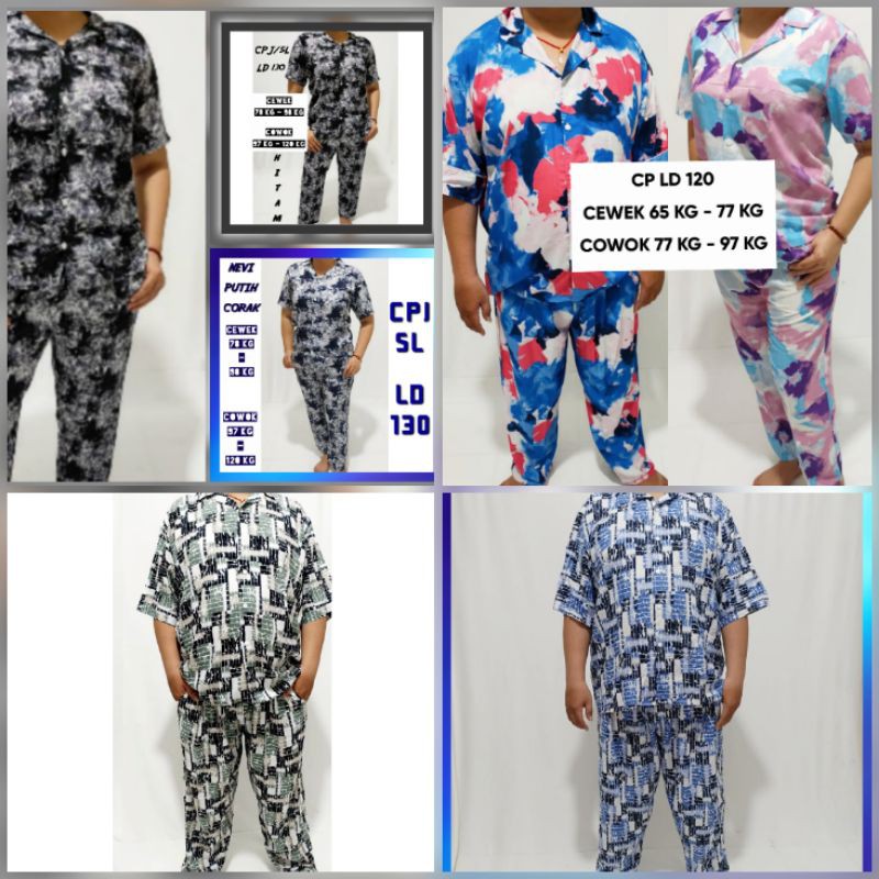 ONE SET TIE DYE WANITA DEWASA JUMBO LD 120 SET PIYAMA KATUN RAYON PREMIUM LENGAN PANJANG BAJU TIDUR