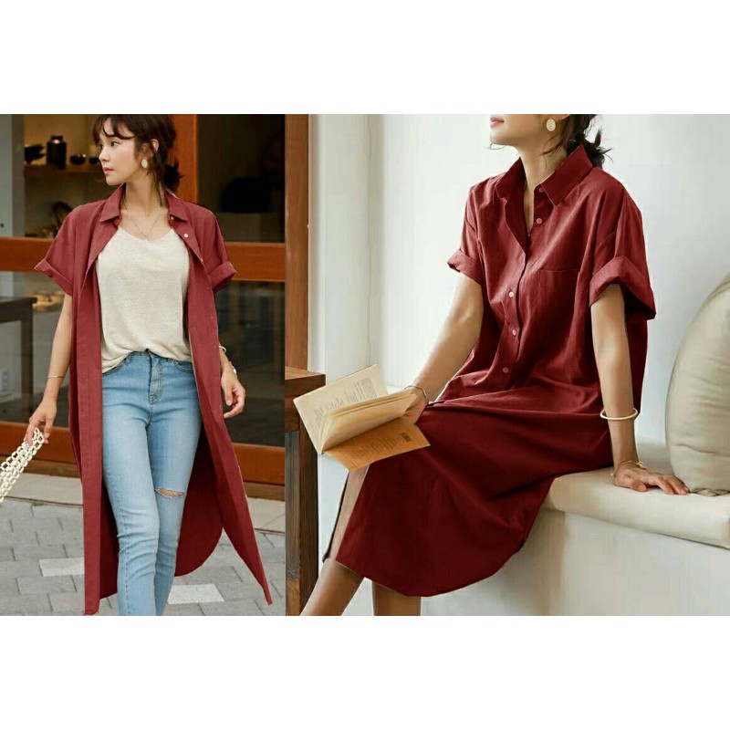 tunik panjang diana / tunik wanita moscrepe lengan pendek