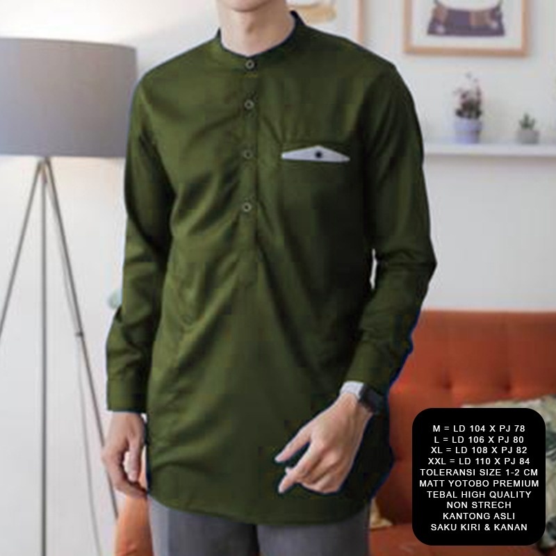 BAJU MUSLIM KOKO ANWA LENGAN PANJANG TERBARU size M-L-XL-XXL-mansyur army