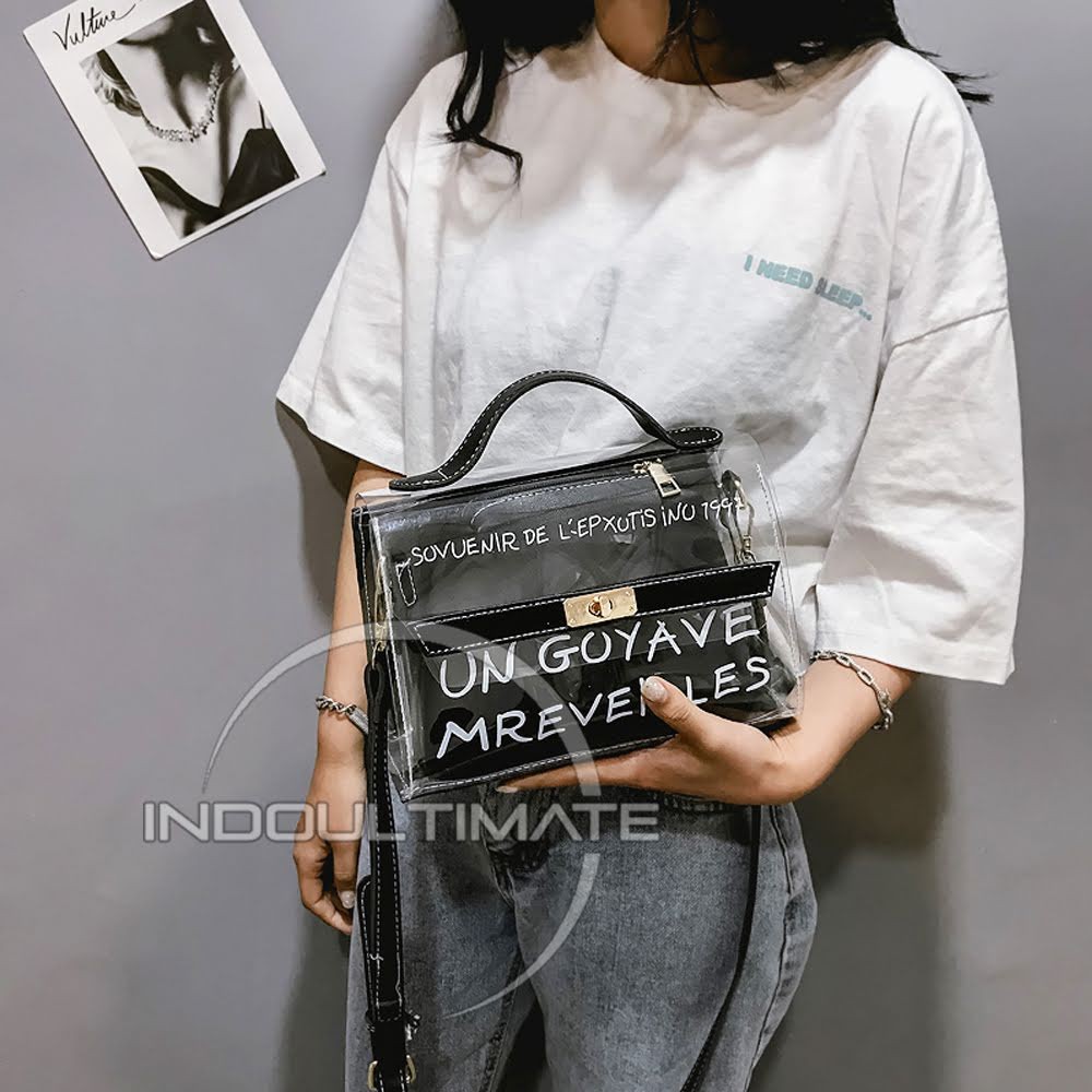 2in1 Tas Selempang Wanita import Tas Wanita murah Sling Bag Wanita Transparan Import LC-01